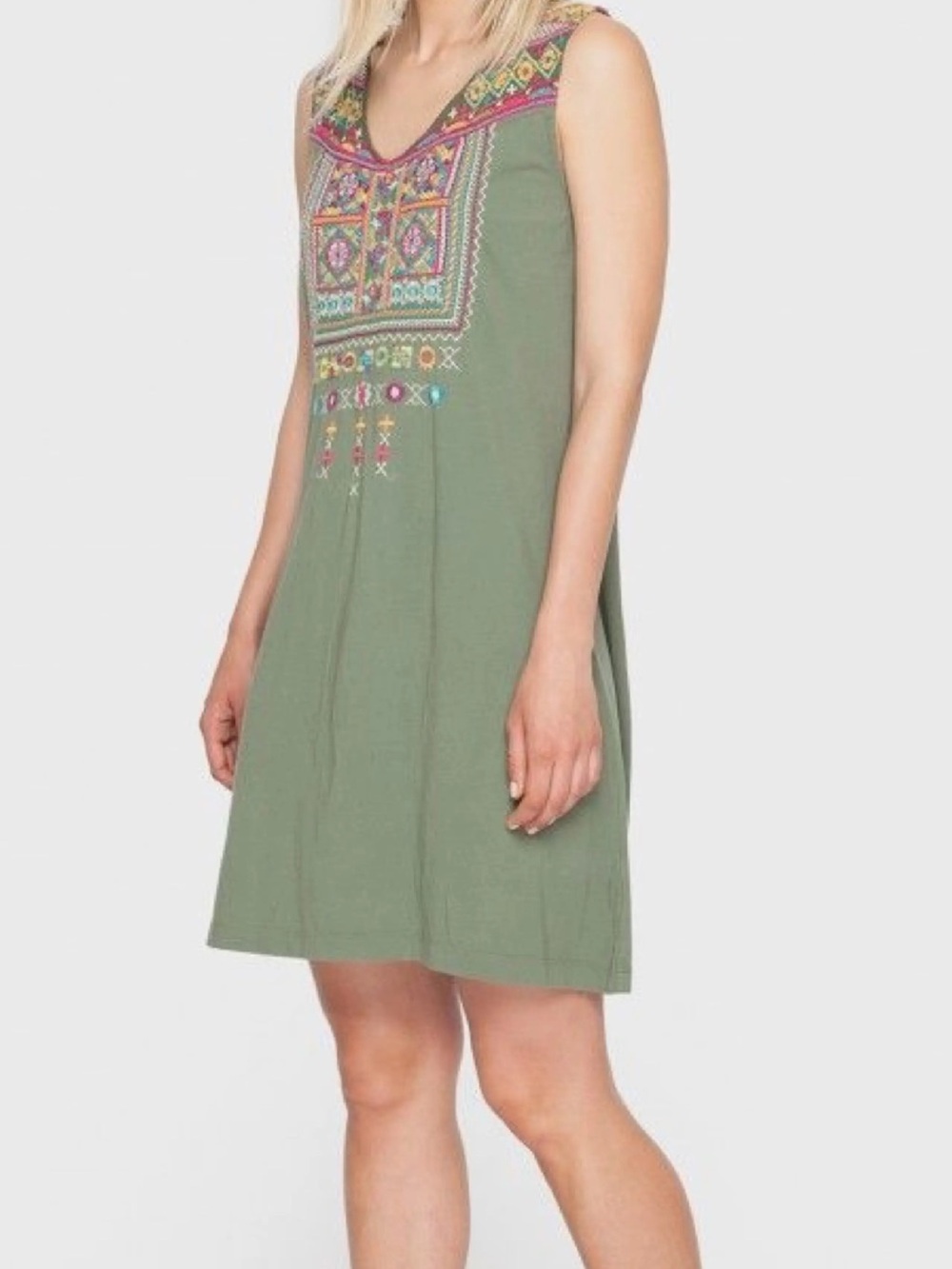 JWLA Johnny Was Dress Size Medium Embroidered Green Sleeveless